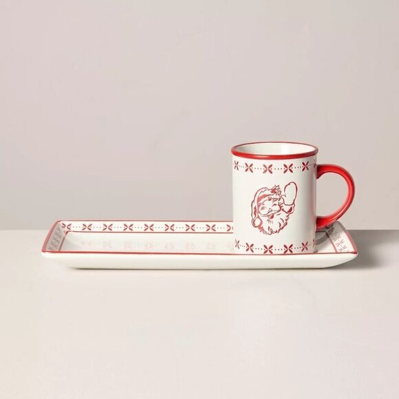 Hearth & Hand Magnolia 2pc Milk & Cookies Stoneware Christmas Set Cream/Red 2024 - Picture 1 of 5
